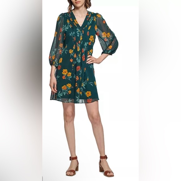 Green Floral Print Multicolor Calvin Klein Shift Dress - Picture 1 of 6
